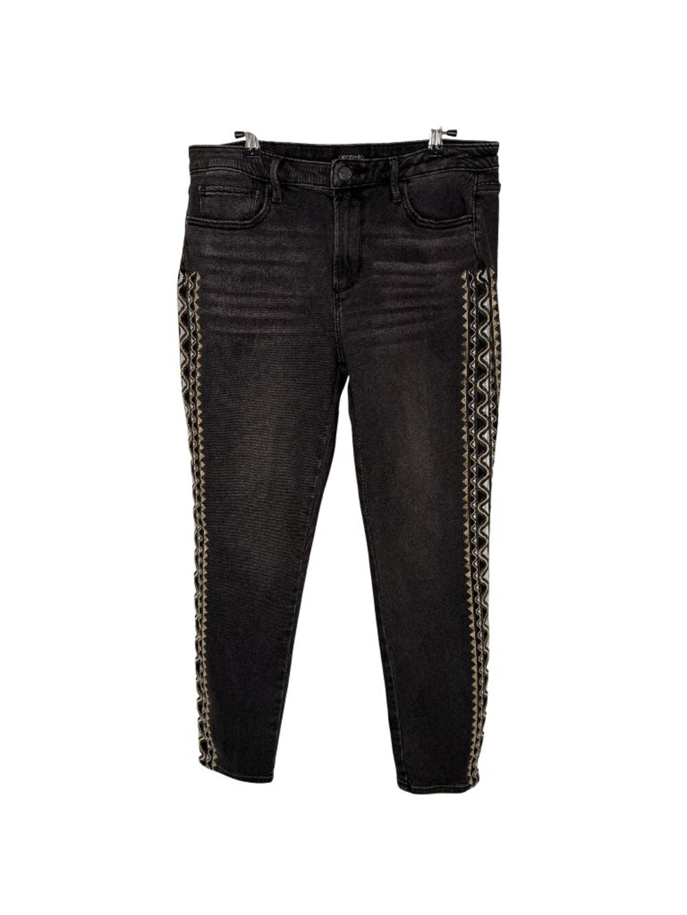 Driftwood Jackie Black Jeans With Embroidered Side Stripes, 30